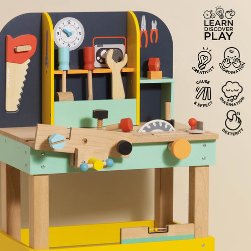 Cowgills Of Clitheroe Wooden Kids Workbench Toy Set – 12 Piece Tool Bench