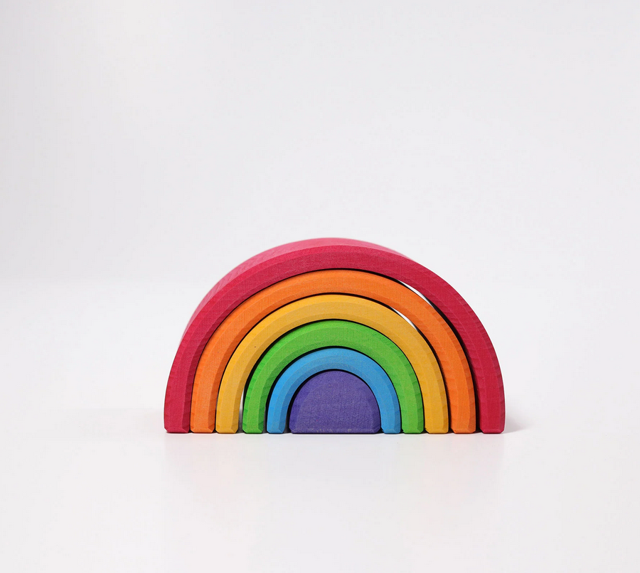 Grimm’s Medium Rainbow 6 Piece Wooden Stacking Toy – Montessori Open-Ended Learning