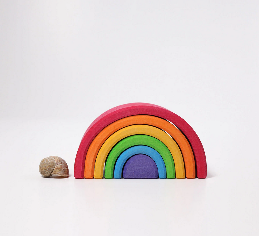Grimm’s Medium Rainbow 6 Piece Wooden Stacking Toy – Montessori Open-Ended Learning