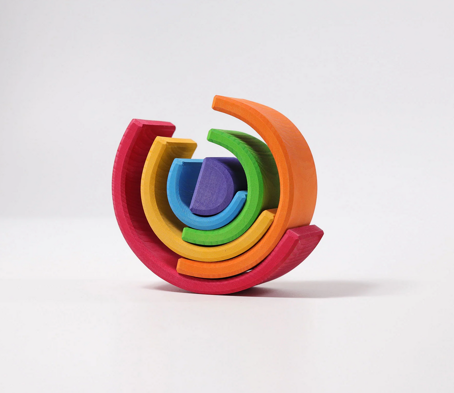 Grimm’s Medium Rainbow 6 Piece Wooden Stacking Toy – Montessori Open-Ended Learning