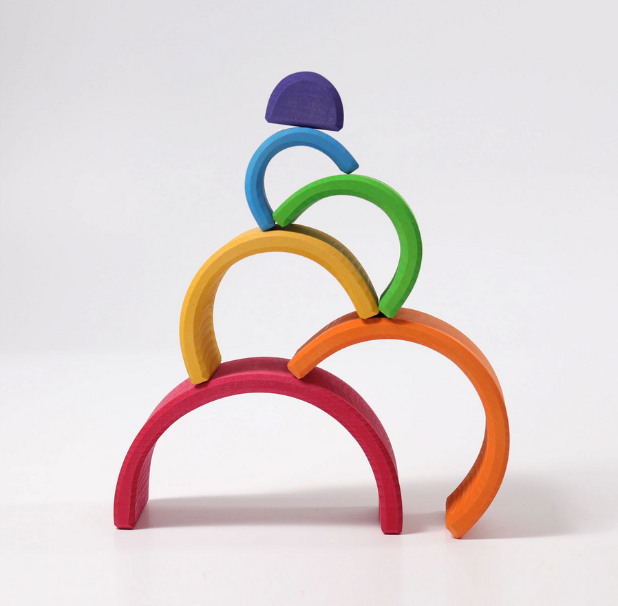 Grimm’s Medium Rainbow 6 Piece Wooden Stacking Toy – Montessori Open-Ended Learning