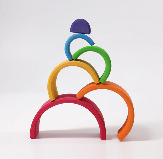 Grimm’s Medium Rainbow 6 Piece Wooden Stacking Toy – Montessori Open-Ended Learning