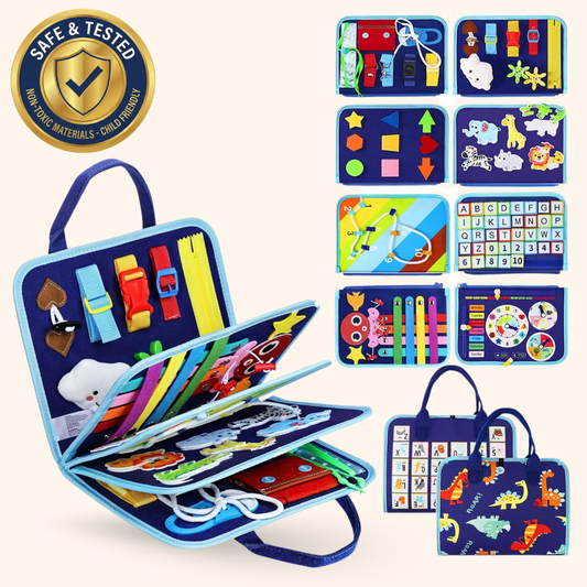 Montessori Activity Board for Toddlers – Sensory Busy Board with Zippers, Buttons & Learning Activities